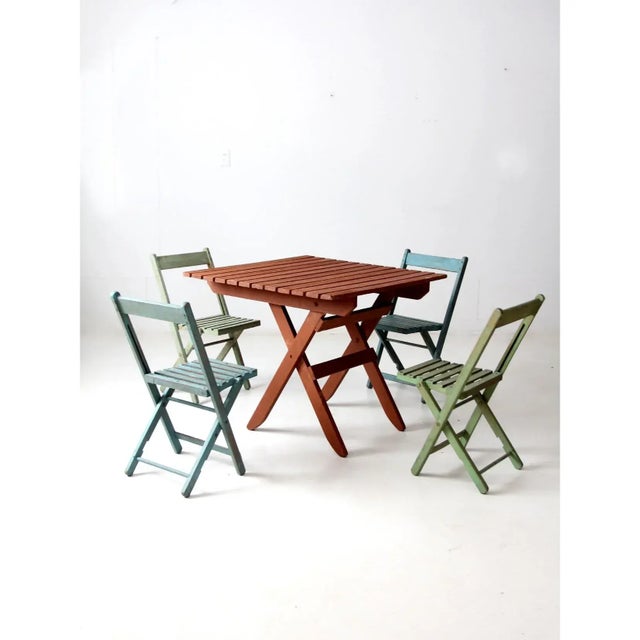 Vintage Wooden Patio Table & 4 Chairs For Sale - Image 4 of 16