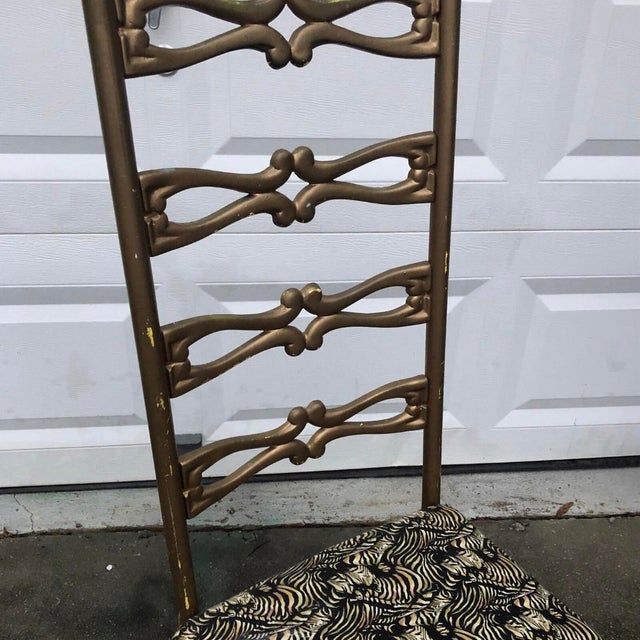 1970s 1970s Pair of Italian Gilded Gold Chairs With Zebra Print Cushions For Sale - Image 5 of 11