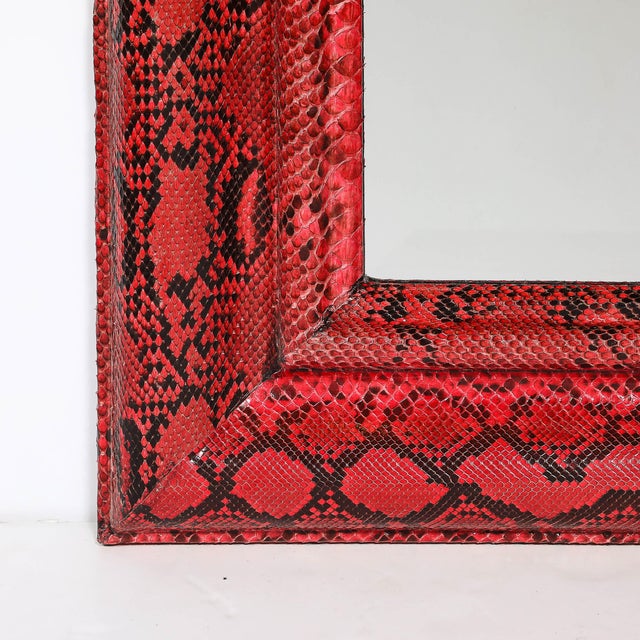 Mid-Century Modern Mid-Century Molding Mirror in Red & Black Python Leather by Karl Springer For Sale - Image 3 of 16