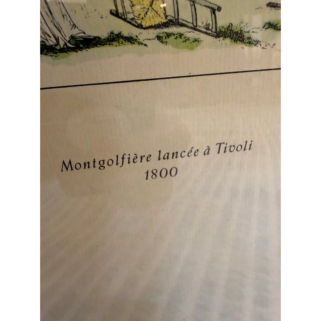 Off-white Vintage "Montgolfiere Lancee a Tivoli 1800" Colored Lithograph, Framed For Sale - Image 8 of 12