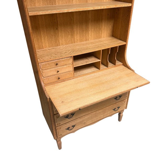 Mid-Century Modern Mid-Century Danish Carved Oak Secretary Bookcase by Henning Kjærnulf, Attributed For Sale - Image 3 of 6