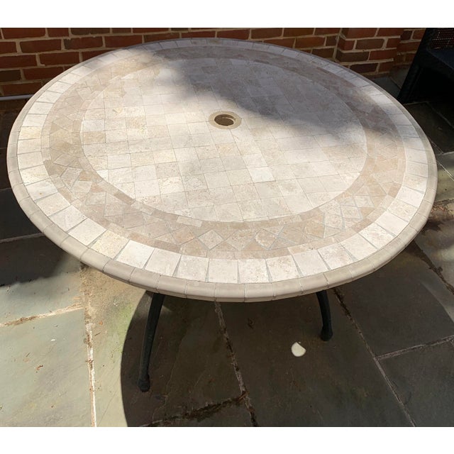 Woodard Landgrave Patio Porch Cast Classics Aluminum Stone Round Dining