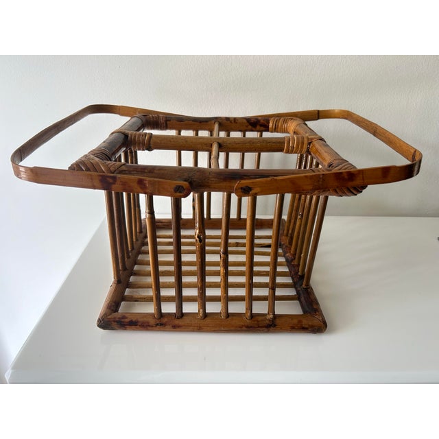 Boho Chic Vintage Bamboo Wine Bottle Holder For Sale - Image 3 of 11