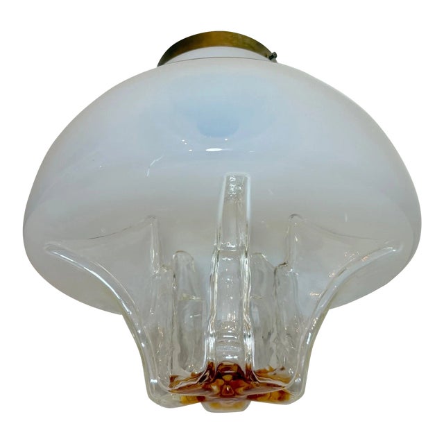 Vintage Hand Blown Italian Venetian Opal Glass Chandelier Ceiling Fixture Shade For Sale