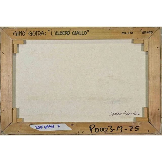 Gino Guida, The Yellow Tree, Oil Painting, 1980s For Sale - Image 3 of 4