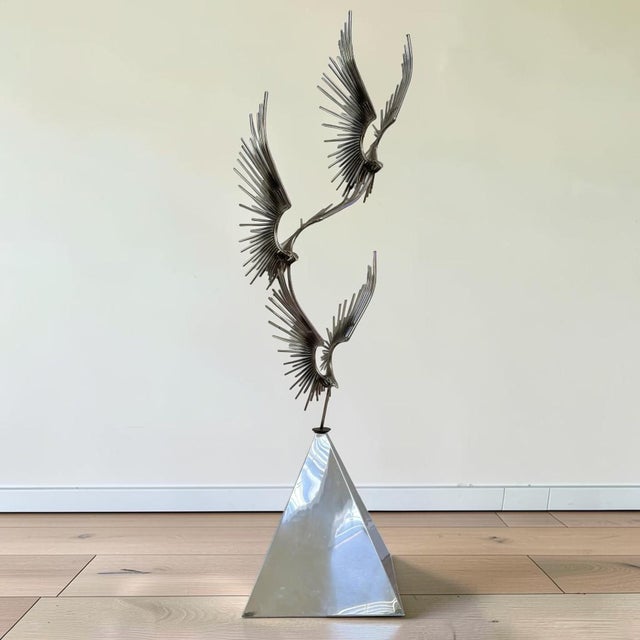 1970s 1976 Curtis Jere “Birds of Flight” Chrome and Metal Sculpture For Sale - Image 5 of 10
