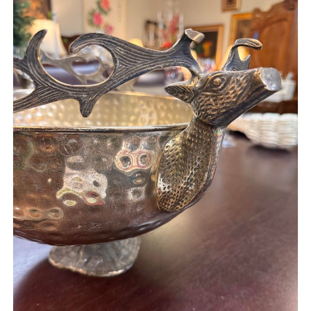 Rustic Andrea by Sadek Silver-Plated Elk Head Punch Bowl With Ladle For Sale - Image 4 of 9
