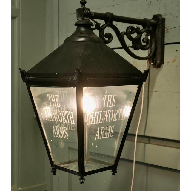 Metal Large Wall Hanging Pub Lantern in Glass and Metal, 1960 For Sale - Image 7 of 8