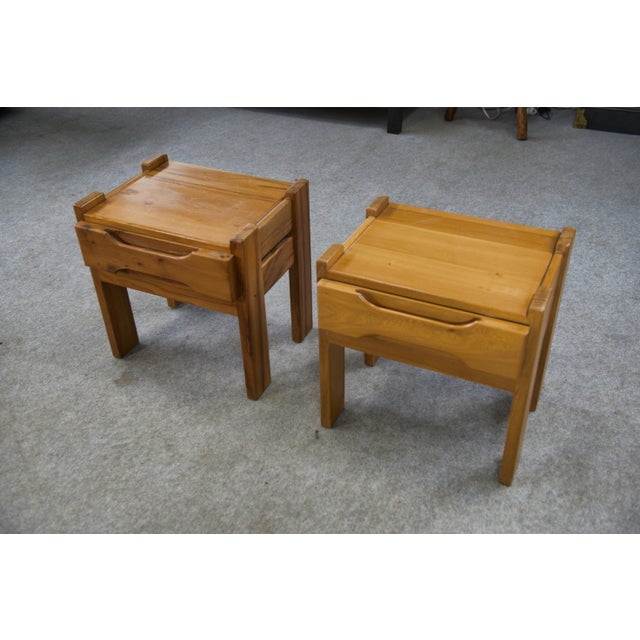 Wood Elm Bedside Tables from Maison Regain, 1970s, Set of 2 For Sale - Image 7 of 11