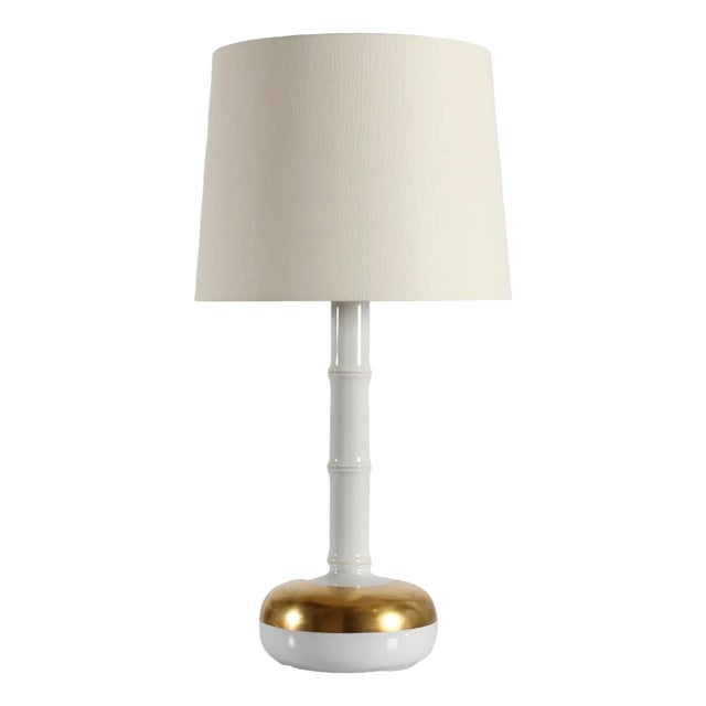Tall Table Lamp with White & Gilded Glaze from Royal Copenhagen, Denmark, 1970s For Sale
