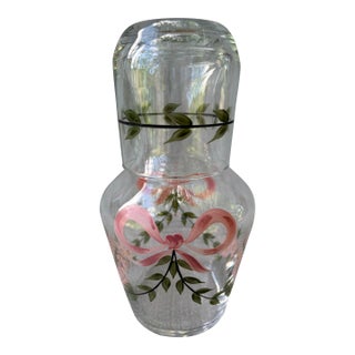 Vintage Hand Painted Bedside Carafe & Cup Set For Sale
