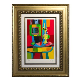 Late 20th Century Marcel Mouly Hand Signed Lithograph 55/300 "La Lampe À Pétrole" 23x29.25" Framed For Sale