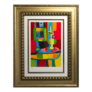 Late 20th Century Marcel Mouly Hand Signed Lithograph 55/300 "La Lampe À Pétrole" 23x29.25" Framed