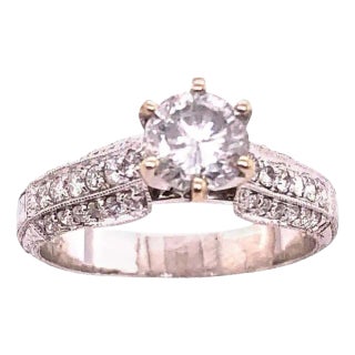 18 Karat White Gold Diamond Engagement Ring 1.40 Total Diamond Weight, Size 6.75 For Sale