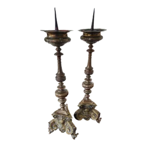 Antique Italism Bronze Candlesticks- Set of 2