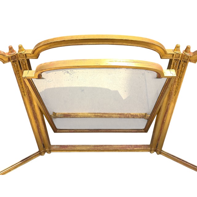 Antique Louis XVI Style Giltwood Tryptic Vanity Table Mirror For Sale - Image 4 of 5