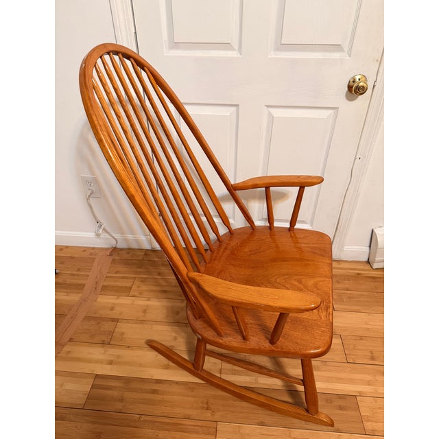 Authentic vintage Colonial-style rocking chair by S. Bent & Brothers, confirmed by the original maker’s stamp on the...