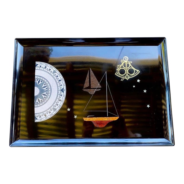 "Celestial Navigation" Mid-Century Modern Nautical Serving Tray, Rare Vintage Couroc of Monterey For Sale