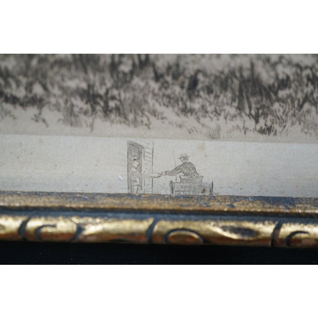 Late 19th Century Antique Charles Gondel Mailman Horse & Carriage Panoramic Landscape Etching 25" For Sale - Image 5 of 13