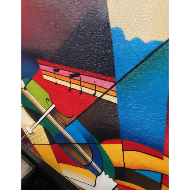Raspberry Red Mid-Century Modern Style Cubist Violinist Painting Signed G. Kendall For Sale - Image 8 of 10