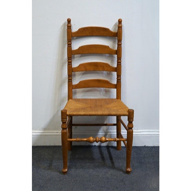 American Ethan Allen Heirloom Nutmeg Maple Colonial Early American Ladderback Dining Side Chair W. Rush Seat 10-6050 For Sale - Image 3 of 9