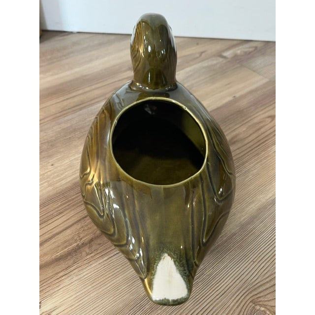 Army Green Vintage Green Glazed Ceramic Duck Planter Made in Portugal for f.t.d.A For Sale - Image 8 of 9