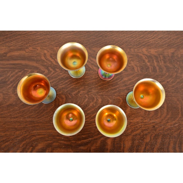 Early 20th Century Steuben Aurene Iridescent Art Glass Goblets, Set of Six For Sale - Image 5 of 9