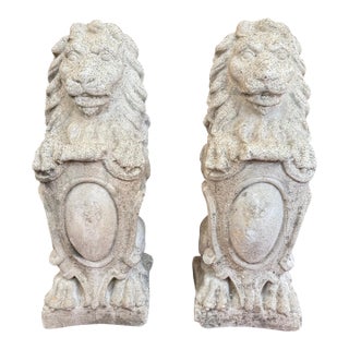 Pair of American Concrete Lion Garden Statues, Circa 1940s For Sale
