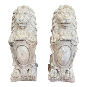 Pair of American Concrete Lion Garden Statues, Circa 1940s