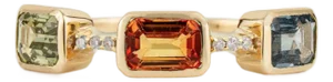 1.92ct Emerald Cut Multi Sapphire & Diamond Three Stone Ring in 14k Yellow Gold Size 5