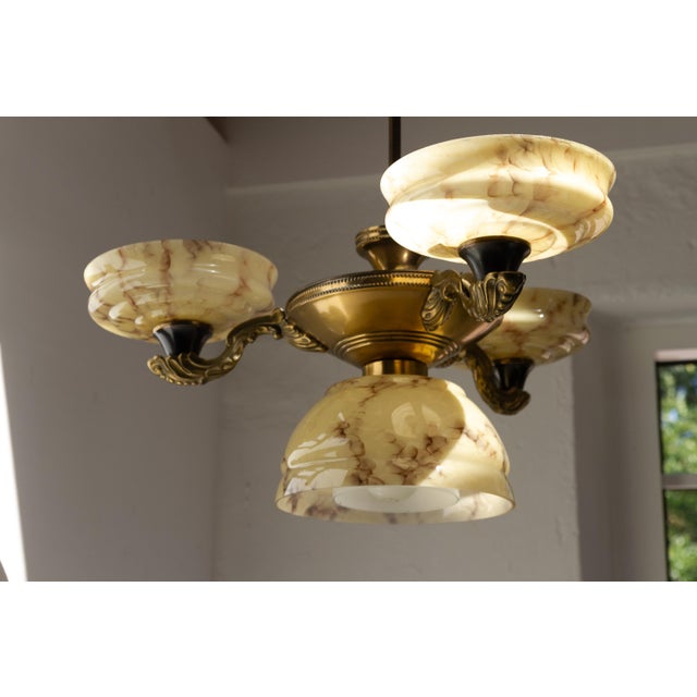 Art Nouveau Danish Chandelier with Marbled Opaline Shades, 1920s For Sale - Image 3 of 18