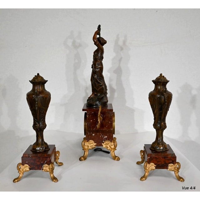 Mantel Clock Set in Regula and Griotte Marble, 1920, Set of 3 For Sale - Image 13 of 18
