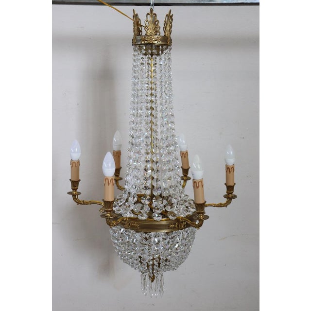 Gilded Bronze and Crystal Chandelier with 10 Bulbs, Late 19th Century For Sale - Image 3 of 16