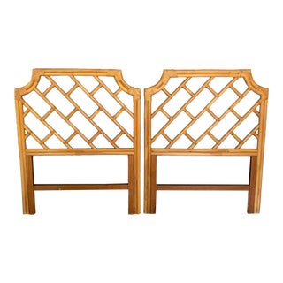 Vintage Chippendale Styled Rattan Twin Headboards - a Pair For Sale