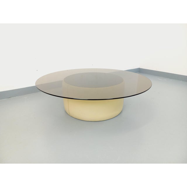 Vintage Round Coffee Table in Glass with Leather and Metal, 1970s For Sale - Image 8 of 18