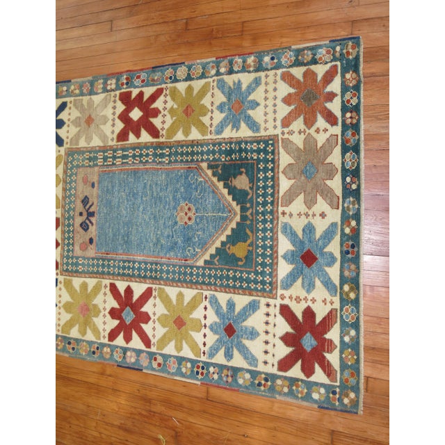 Textile Vintage Blue Turkish Prayer Rug - 4'9" x 6'1" For Sale - Image 7 of 7