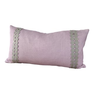 Custom Lavender Linen Lumbar Pillow With Grey Trim For Sale