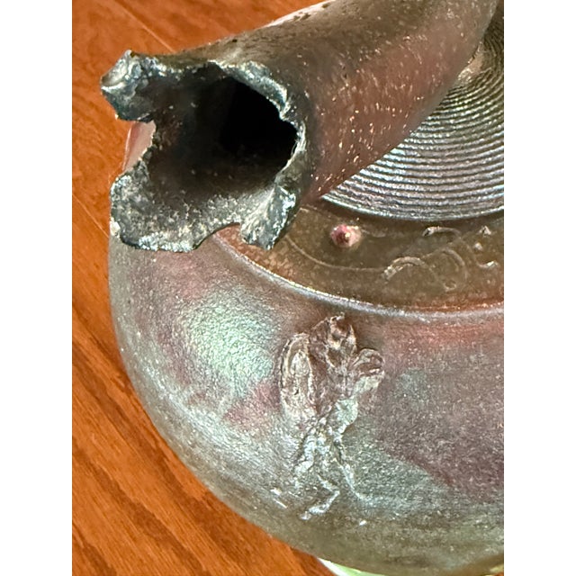 Emerald Exquisite Signed "Ryon" Large Studio Art Raku Lidded Vessel With Ceramic Branch-Like Handle With Decorative Jewel Adornment - Vintage For Sale - Image 8 of 12