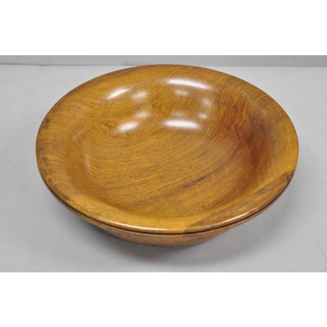 Vintage Mid Century Modern Turn Carved Double Rim Walnut Wooden Salad Fruit Bowl For Sale - Image 14 of 14