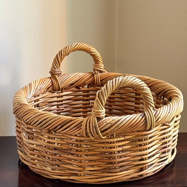 Farmhouse Vintage French-Style Basket W/ Twisted Rim and Double Handles For Sale - Image 3 of 12