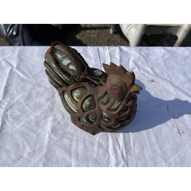 Cast Iron and Green Bubble Glass Tealight Holder For Sale - Image 3 of 9