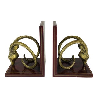1970s Regency Brass Ram Bookends - a Pair For Sale