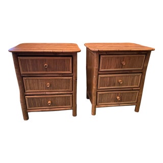 Vintage 1990's Coastal Bamboo Nightstands Neiman Marcus a Pair For Sale