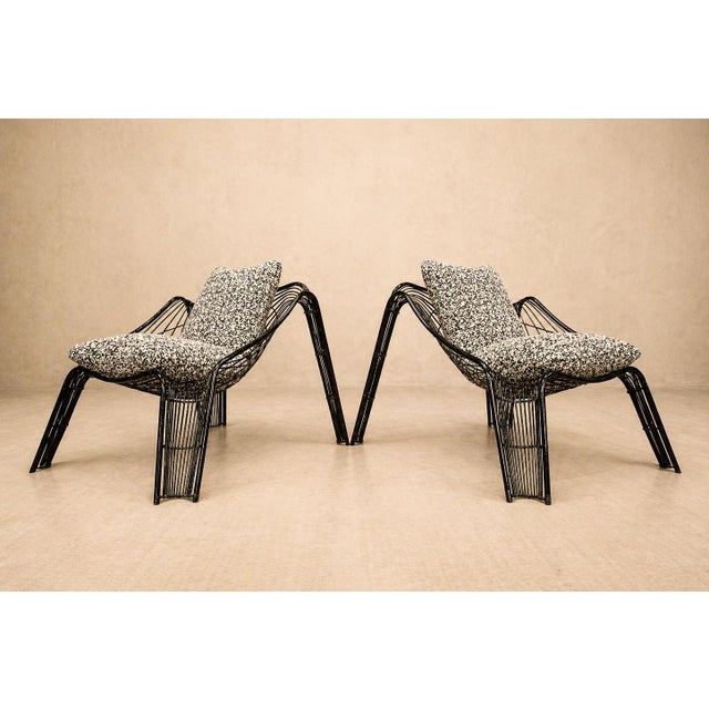Black Pair of Organic-Shaped Iron Armchairs With Bouclé Upholstery, Brazil, 1950s For Sale - Image 8 of 18