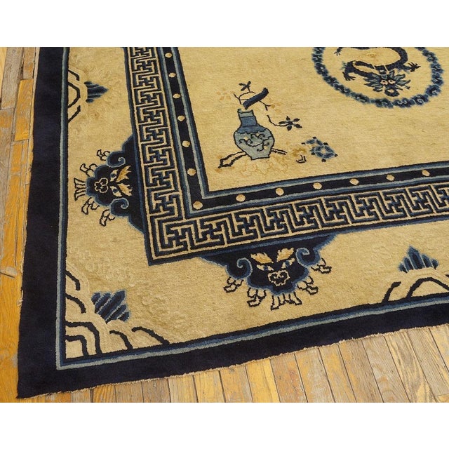 Extraordinary White Ivory Color With Chinoiserie and Animalia Design Antique Chinese Peking Rug For Sale In New York - Image 6 of 12