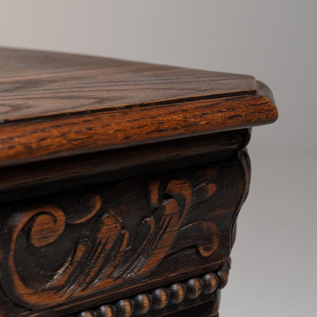Wood 19th Century France Deep Walnut Brown Carved Barley-Twist Pedestal Side Table For Sale - Image 7 of 11
