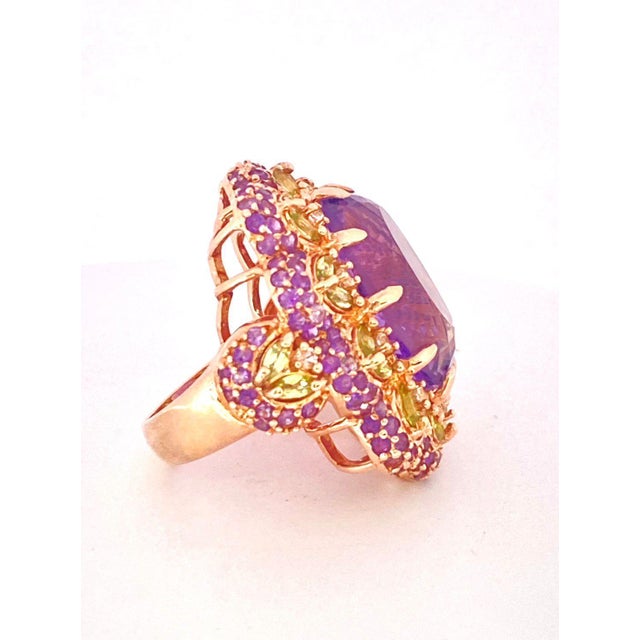 Bochic "Orient" Natural Amethyst & Peridot Cocktail Ring Set In 18K Gold&Silver For Sale - Image 11 of 18