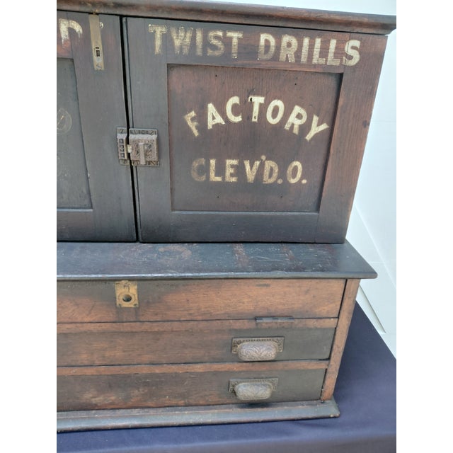 Wood 1920s Standard Tool Co. Twist Drill Machinists Cabinet Multi Drawer For Sale - Image 7 of 11