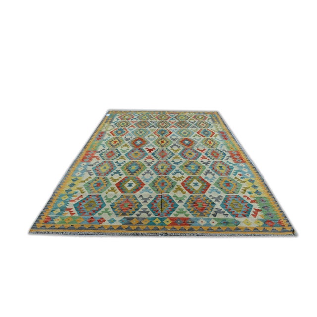 Premium One of a Kind Handmade Geometric Kilim Rug created by Passionate Afghan Artisans and finished by Pakistani experts...