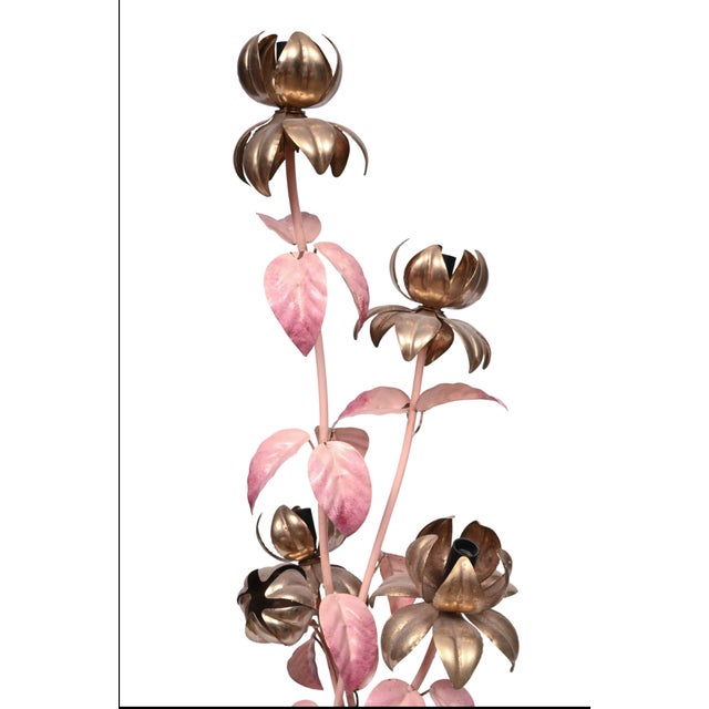 Hollywood Regency Floral Floor Lamp in Gilt and Polychrome, 1970s For Sale - Image 4 of 5